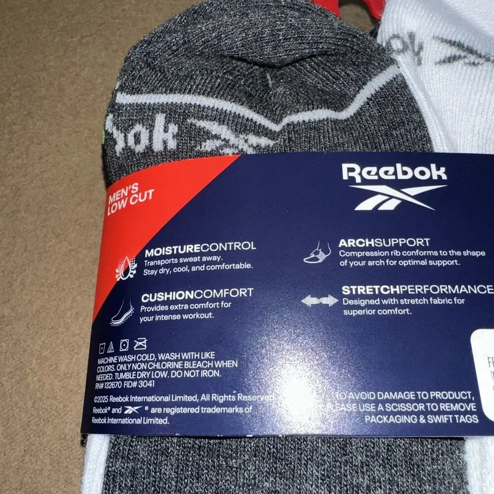 Reebok MEN'S SOCKS LOW CUT PERFORMANCE TRAINING 6-Pack SHOE SIZE 6-12.5